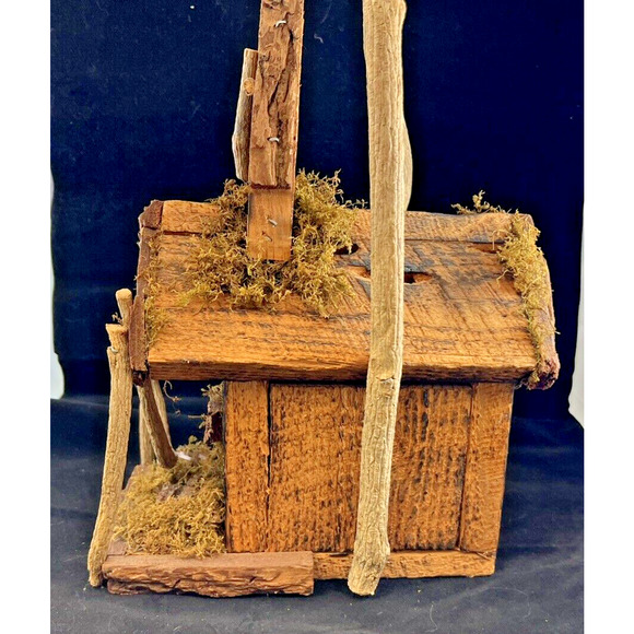Vintage Rustic Primitive‎ Natural Wood &Decorative Bird House Church Moss - Picture 4 of 8